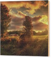 Sunset Over Farmland In Nh Wood Print