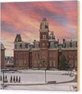 Sunset Over Snow Covered Woodburn Hall At Wv University Wood Print