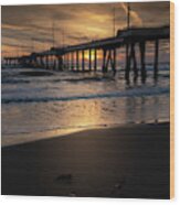 Sunset Santa Monica Pier Ca Wood Print