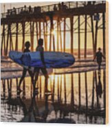 Sunset Silhouette At Oceanside Pier Wood Print