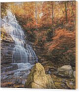 Sunshine At The Benson Waterfall Autumn Painting Wood Print