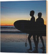 Surfers' Silhouette Wood Print