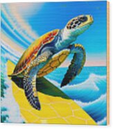 Surfing At Turtle Beach - Whimsical Wood Print