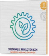 Sustainable Production Continuous Line Editable Icon Wood Print
