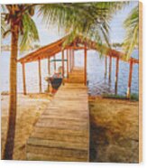 Swaying Palms Over The Dock Wood Print
