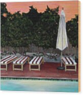 Swimming Pool At Twilight Painting By Linda Queally Wood Print