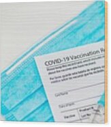 Syringe And Vaccination Record Card Wood Print