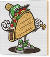 Taco Loves Baseball Wood Print