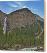 Takakaw Falls And Yoho River Wood Print