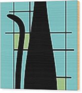 Tall Mondrian Cat On Blue Wood Print