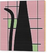 Tall Mondrian Cat On Pink Wood Print