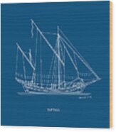 Tartana - Traditional Greek Sailing Ship - Blueprint Wood Print
