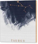 Taurus Zodiac Sign - Minimal Print - Zodiac, Constellation, Astrology, Good Luck, Night Sky - Blue Wood Print