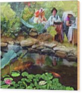 Tea Party At The Pond Wood Print