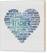 Teacher Word Cloud Heart In Blue Wood Print