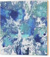 Teal Blue Abstract Watercolor Splash Floral Bouquet Iv Wood Print