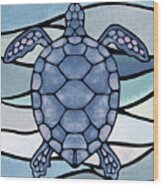 Teal Blue Watercolor Tortoise Under The Sea Turtle Native Art Ocean Creature Ii Wood Print