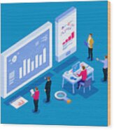 Team Analysis Of Business Reports, Visual Data Analysis Wood Print