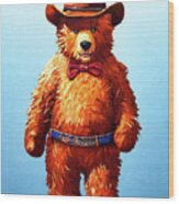 Teddy Bear Cowboy Wood Print
