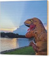 Tedisaurus By The Lake At Sunset Wood Print