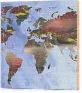 Terra Incognita Blue Waters World Map Watercolor Wood Print