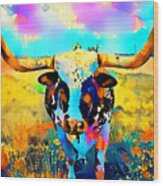 Texas Longhorn In Vibrant Colors 20210726 Wood Print