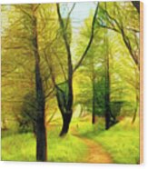 The Beautiful Forest Trail In Abstract In Middle Vertical Tripty Wood Print