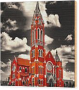 The Cathedral Shrine Of The Virgin Of Guadalupe In Dallas, Texas, Isolated On Black And White Wood Print