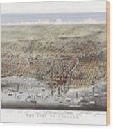 The City Of Chicago Bird's Eye View - 1874 Wood Print