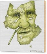 The Old Old Leaf Face Wood Print