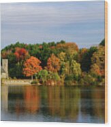 The Old Stone Church And Colorful Fall Foliage In West Bolyston, Massachusetts Wood Print