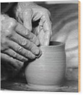 The Potter's Hands Bw Wood Print