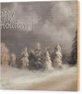 The Snowy Road Happy Holidays Version Wood Print