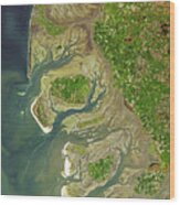 The Wadden Sea From Space Wood Print