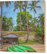 Three Canoes On The Beach Wood Print