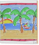 Three Palm Trees With Red Trim Wood Print