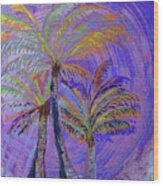 Three Palms In Blue Wood Print