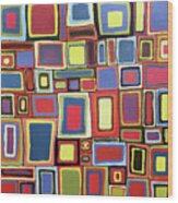 Times Squared Retro Abstract Of Squares In Red Blue Yellow Green Black Wood Print