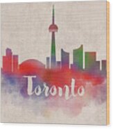 Toronto Ontario Watercolor City Skyline Wood Print