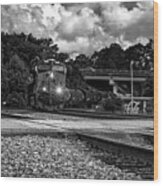 Train And Tracks In Black-white Wood Print
