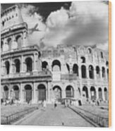 Travel In Rome - Colosseum Bw Wood Print