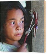 Tribal Girl At The Front Door Wood Print