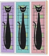 Trio Of Cats Purple, Blue And Pink On White Wood Print