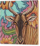 Tsessebe Antelope Floral Wood Print