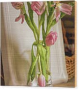 Tulips On A Cutting Board In The Kitchen Wood Print