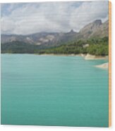 Turquoise Blue Water And Mountain Landscape Wood Print