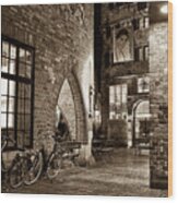 Two Bikes In The Alley In Sepia Wood Print