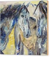 Two Horses At Yellow Lake Wood Print