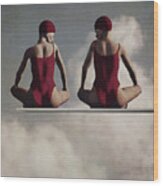 Two Women On A Diving Platform Wood Print