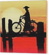 U Bein Bridge Bicycle Wood Print
